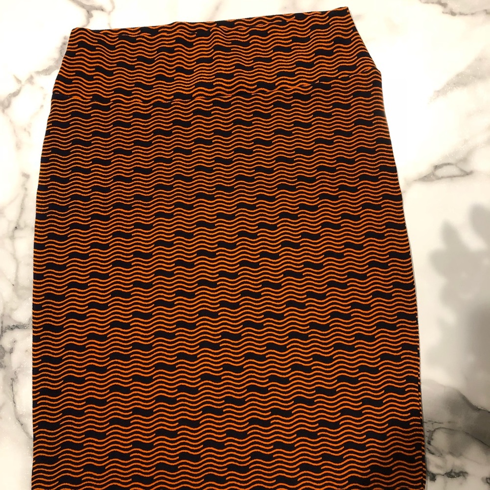 Burnt orange & navy Lularoe Cassie pencil skirt